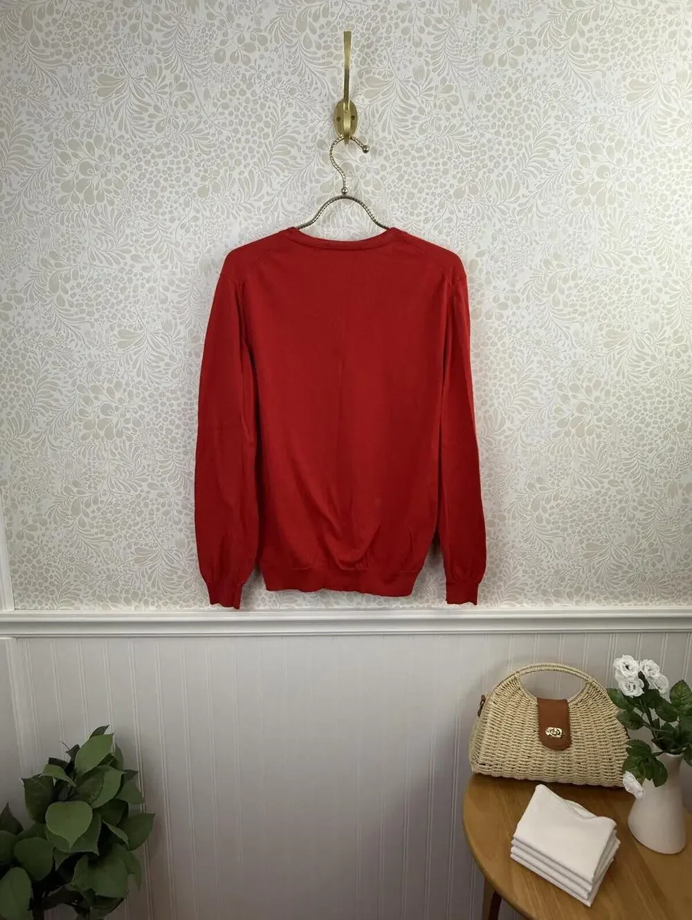 Lacoste Men's 100% Cotton Classic Red V-Neck Sweater - Size - EU 42